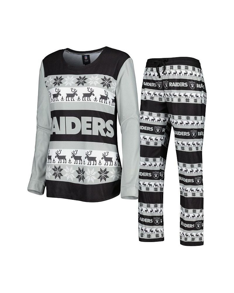 Women's Black Las Vegas Raiders Holiday Ugly Pajama Set Black $41.59 Pajama