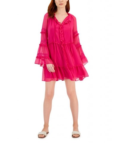 Women's Tiered Mini Dress Pink Tutu $27.88 Dresses