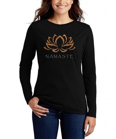 Women's Long Sleeve Word Art Namaste T-shirt Black $21.08 Tops