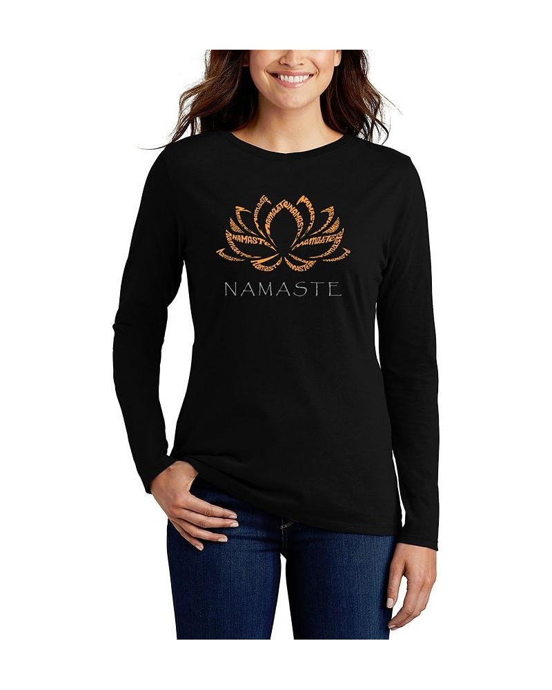 Women's Long Sleeve Word Art Namaste T-shirt Black $21.08 Tops