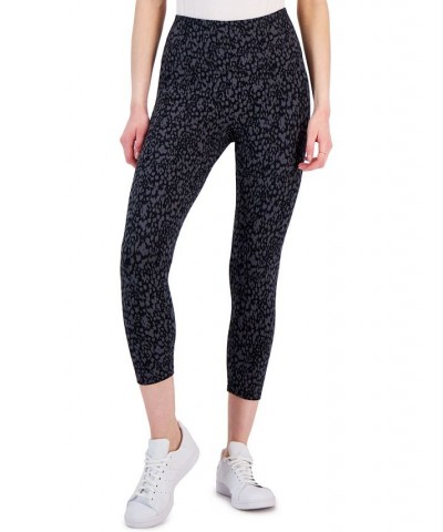 Women's Printed High Rise Capri Pull-On Leggings Black $11.99 Pants