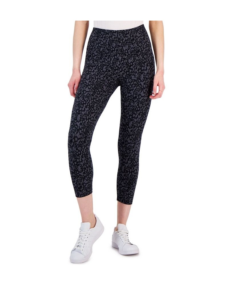 Women's Printed High Rise Capri Pull-On Leggings Black $11.99 Pants