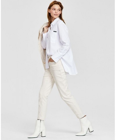 Women's Trucker Jacket Draped-Back Shirt & Slim Jeans Ecru $29.47 Jeans