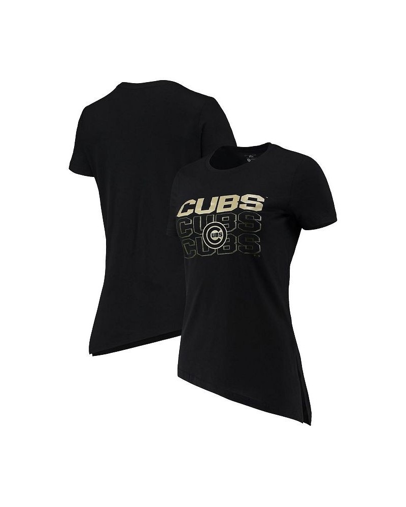 Women's Black Chicago Cubs Birch Delta Asymmetrical T-shirt Black $22.56 Tops