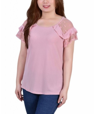 Petite Size Short Dot Sleeve Top Pink $13.95 Tops