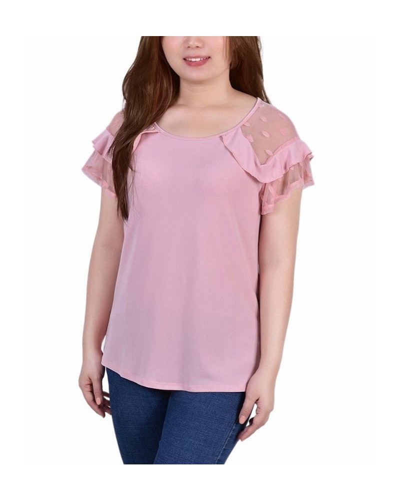 Petite Size Short Dot Sleeve Top Pink $13.95 Tops