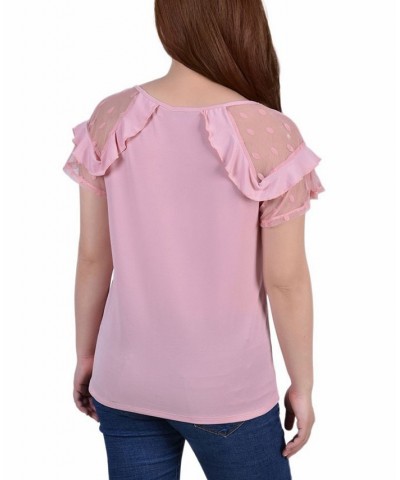 Petite Size Short Dot Sleeve Top Pink $13.95 Tops