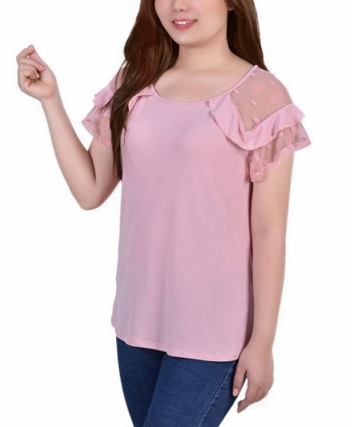 Petite Size Short Dot Sleeve Top Pink $13.95 Tops