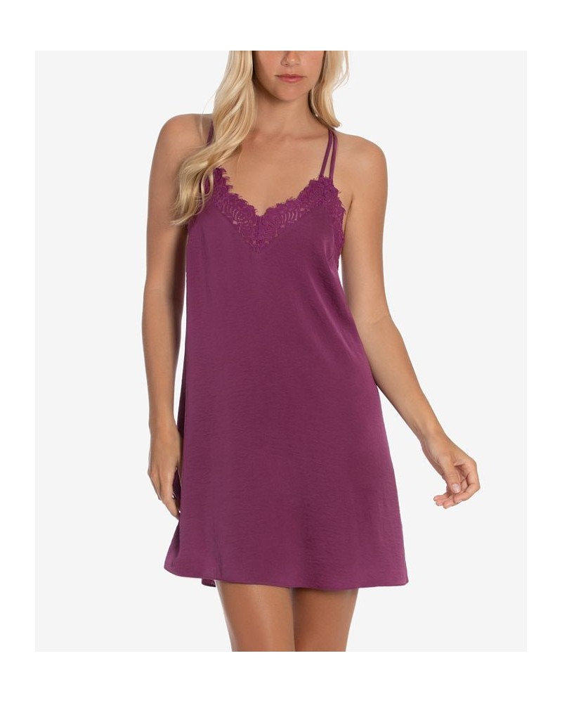 Women's Cora Solid Hammered Satin Chemise Berry $15.84 Sleepwear