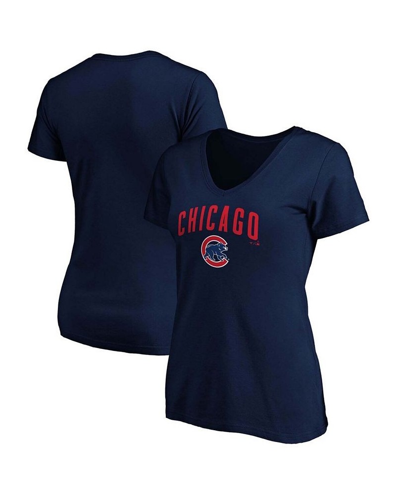 Women's Navy Chicago Cubs Team Logo Lockup V-Neck T-shirt Navy $17.60 Tops