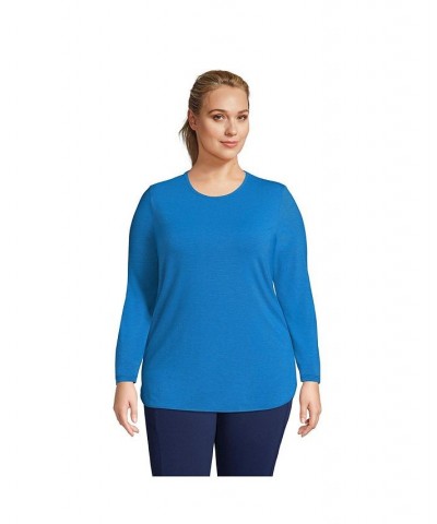 Women's Plus Size Moisture Wicking UPF 50 Sun Long Sleeve Curved Hem Tunic Top Cobalt pinstripe $25.18 Tops