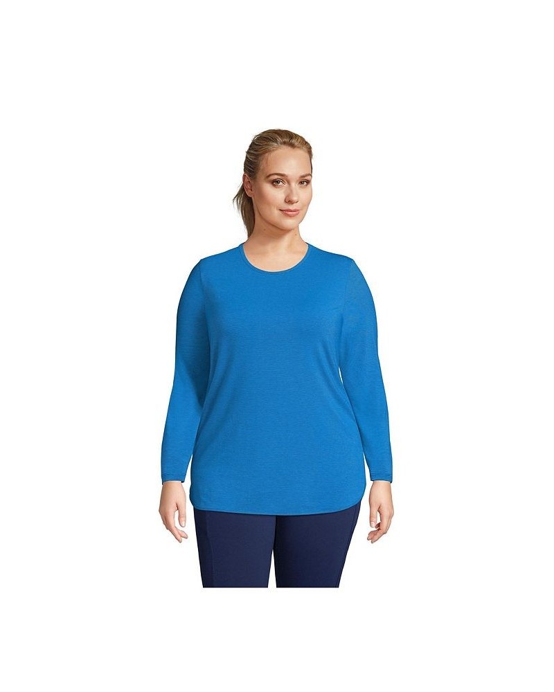 Women's Plus Size Moisture Wicking UPF 50 Sun Long Sleeve Curved Hem Tunic Top Cobalt pinstripe $25.18 Tops