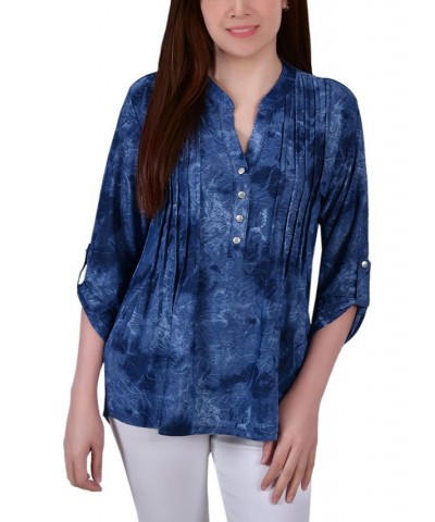 Petite Y Neck Top Blue $12.80 Tops