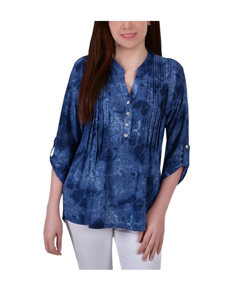 Petite Y Neck Top Blue $12.80 Tops