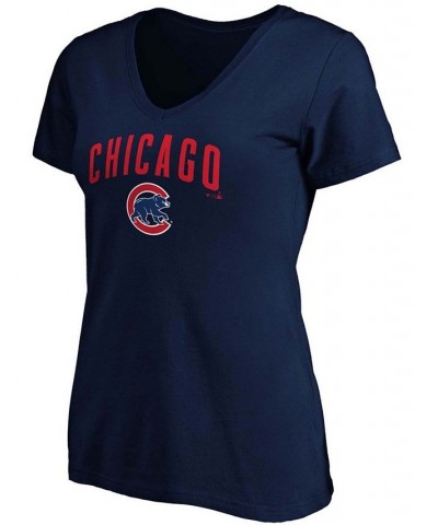 Women's Navy Chicago Cubs Team Logo Lockup V-Neck T-shirt Navy $17.60 Tops