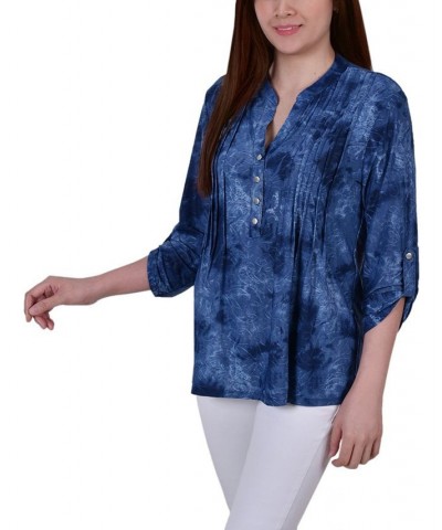 Petite Y Neck Top Blue $12.80 Tops