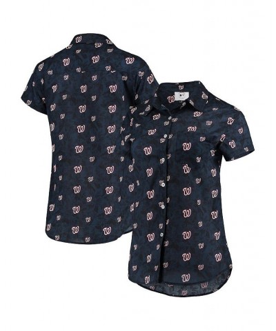 Women's Navy Washington Nationals Floral Button Up Shirt Navy $43.19 Tops