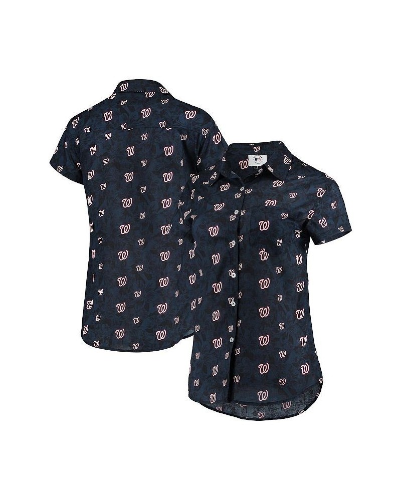 Women's Navy Washington Nationals Floral Button Up Shirt Navy $43.19 Tops