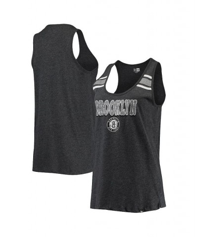 Women's Heather Black Brooklyn Nets Scoop-Neck Racerback Tank Top Heathered Black $16.40 Tops