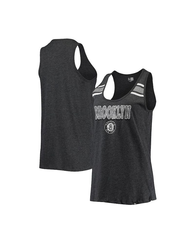 Women's Heather Black Brooklyn Nets Scoop-Neck Racerback Tank Top Heathered Black $16.40 Tops