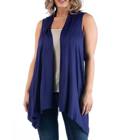 Women's Plus Size Asymmetric Open Front Cardigan Blue $34.79 Sweaters