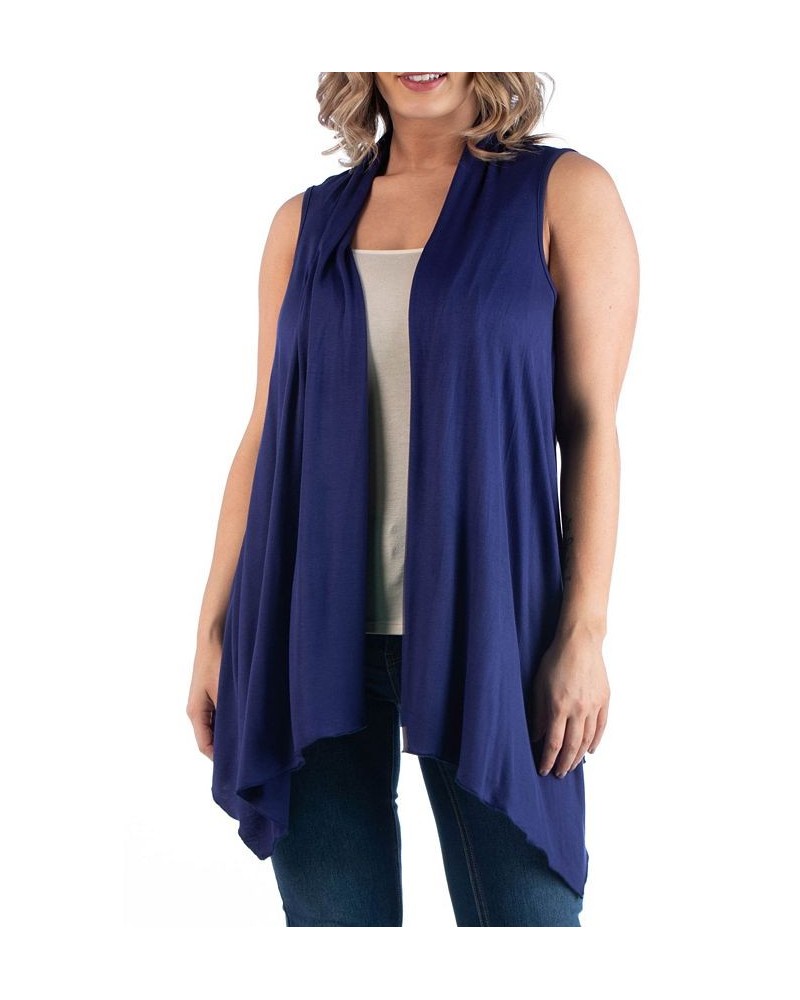 Women's Plus Size Asymmetric Open Front Cardigan Blue $34.79 Sweaters