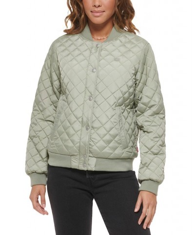 Diamond Quilted Bomber Jacket Green $37.72 Jackets