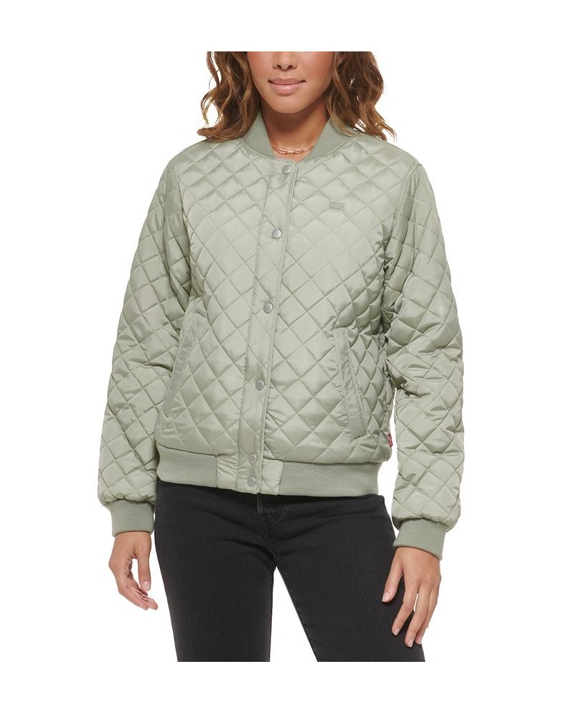 Diamond Quilted Bomber Jacket Green $37.72 Jackets