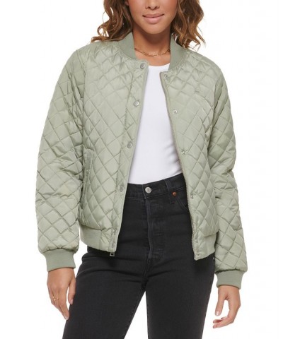 Diamond Quilted Bomber Jacket Green $37.72 Jackets