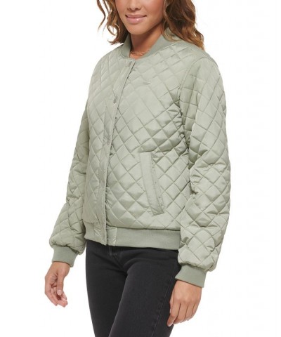 Diamond Quilted Bomber Jacket Green $37.72 Jackets