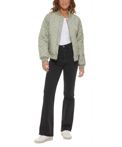 Diamond Quilted Bomber Jacket Green $37.72 Jackets