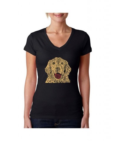 Women's Word Art V-Neck T-Shirt - Dog Black $14.00 Tops