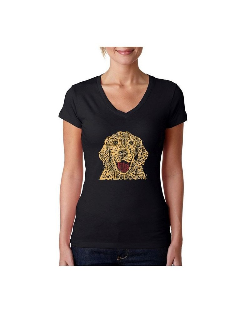 Women's Word Art V-Neck T-Shirt - Dog Black $14.00 Tops