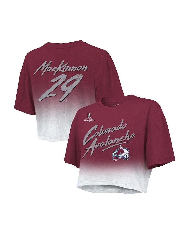 Women's Colorado Avalanche 2022 Stanley Cup Champions Dip Dye Boxy Crop T-shirt Burgundy $26.65 Tops