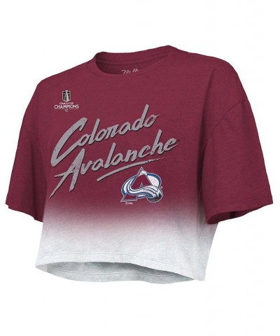 Women's Colorado Avalanche 2022 Stanley Cup Champions Dip Dye Boxy Crop T-shirt Burgundy $26.65 Tops