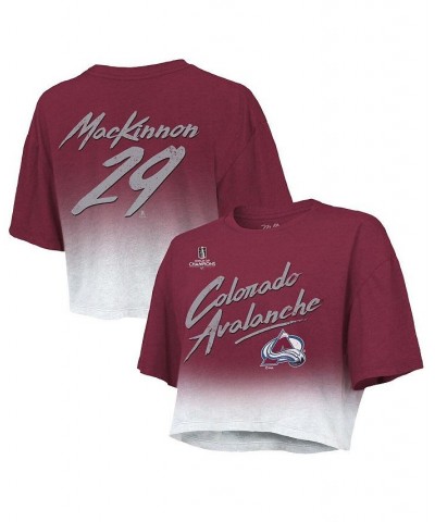 Women's Colorado Avalanche 2022 Stanley Cup Champions Dip Dye Boxy Crop T-shirt Burgundy $26.65 Tops