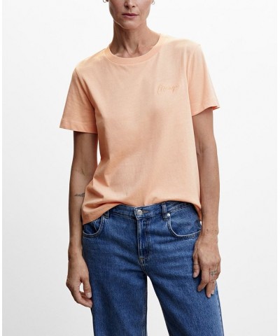 Women's Rounded Neck Cotton T-shirt Pastel Orange $17.39 Tops