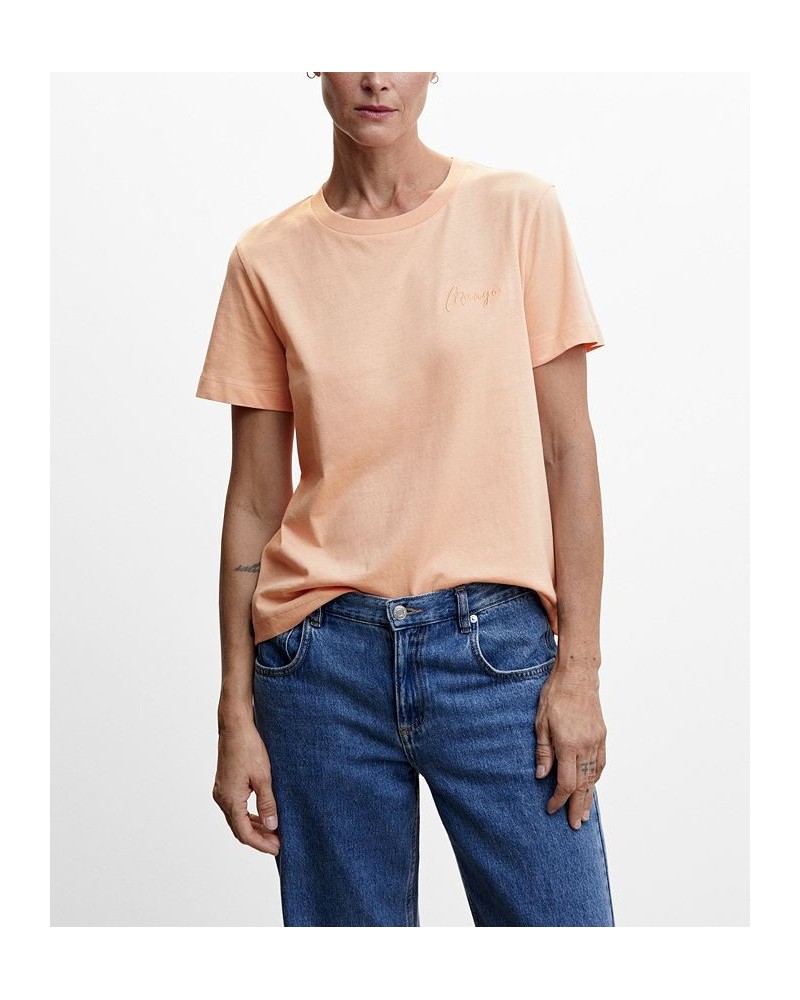 Women's Rounded Neck Cotton T-shirt Pastel Orange $17.39 Tops