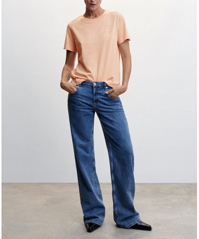 Women's Rounded Neck Cotton T-shirt Pastel Orange $17.39 Tops