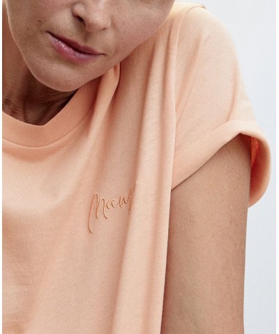 Women's Rounded Neck Cotton T-shirt Pastel Orange $17.39 Tops