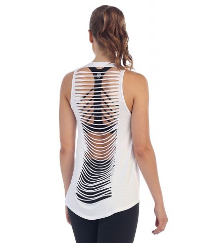 Get Shredded Laser Cut Open Back Tank White $34.50 Tops