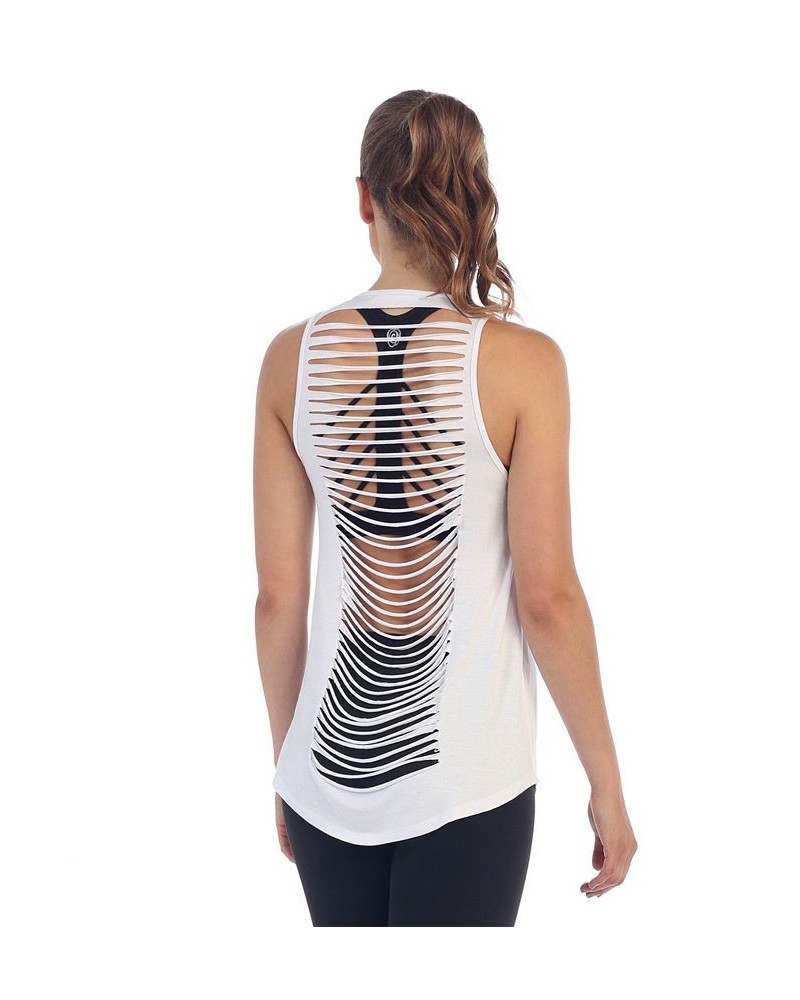 Get Shredded Laser Cut Open Back Tank White $34.50 Tops