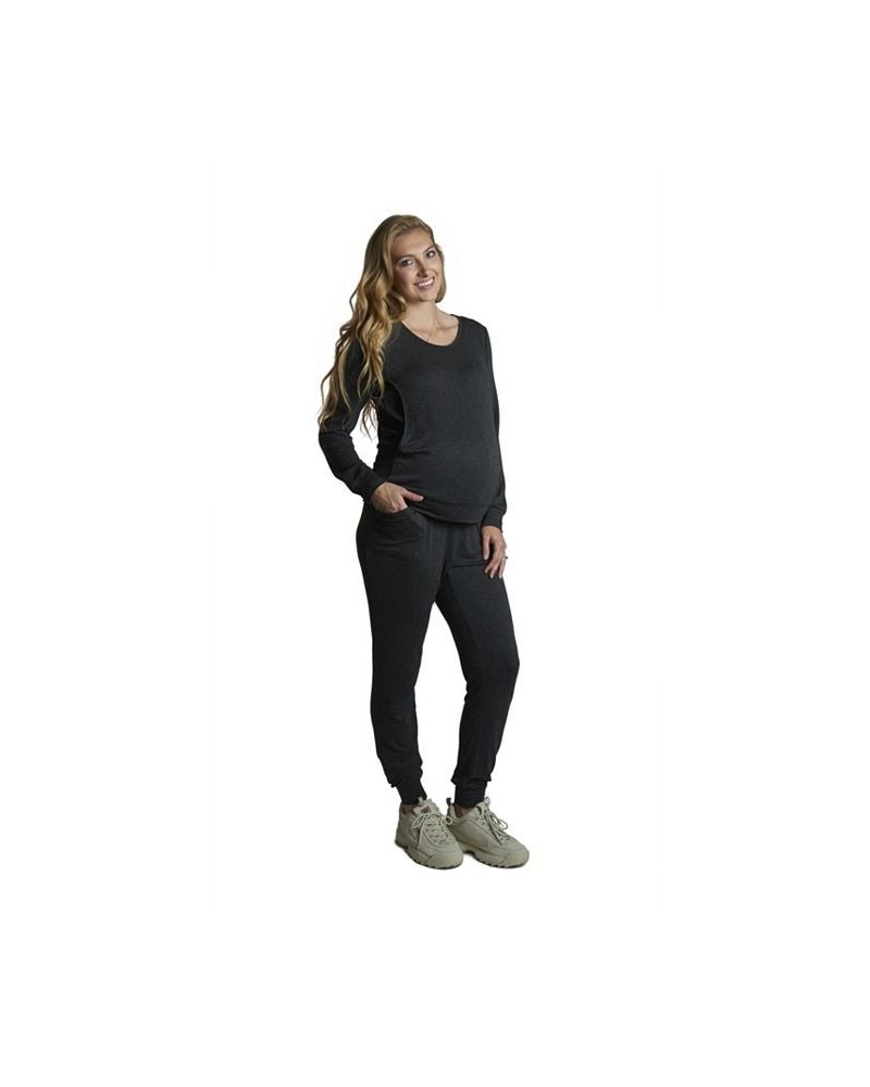 Women's Whitney 2-Piece Maternity/Nursing Top & Pant Set French Terry Charcoal $36.90 Outfits