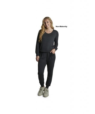 Women's Whitney 2-Piece Maternity/Nursing Top & Pant Set French Terry Charcoal $36.90 Outfits