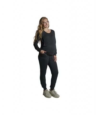 Women's Whitney 2-Piece Maternity/Nursing Top & Pant Set French Terry Charcoal $36.90 Outfits