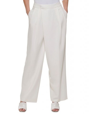 Women's Straight-Leg Pleated High Rise Asymmetrical Pants Linen / White $44.69 Pants