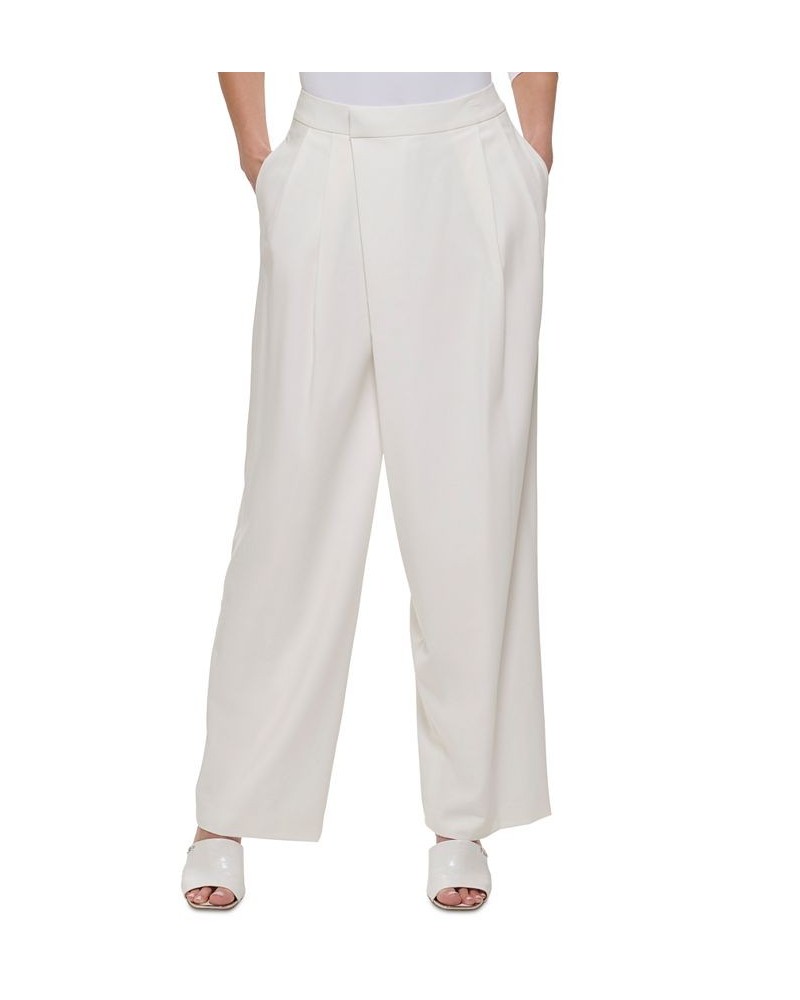 Women's Straight-Leg Pleated High Rise Asymmetrical Pants Linen / White $44.69 Pants