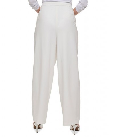 Women's Straight-Leg Pleated High Rise Asymmetrical Pants Linen / White $44.69 Pants