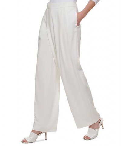 Women's Straight-Leg Pleated High Rise Asymmetrical Pants Linen / White $44.69 Pants