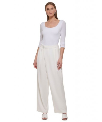 Women's Straight-Leg Pleated High Rise Asymmetrical Pants Linen / White $44.69 Pants